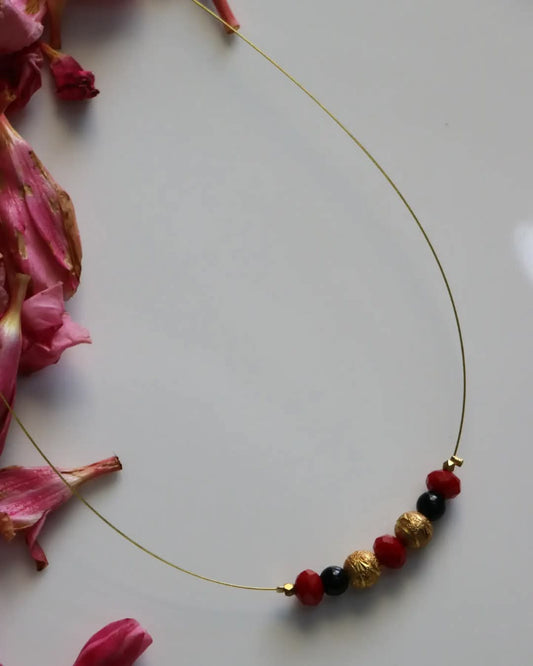 Multi Color Beads With Golden Balls  Handmade Necklace