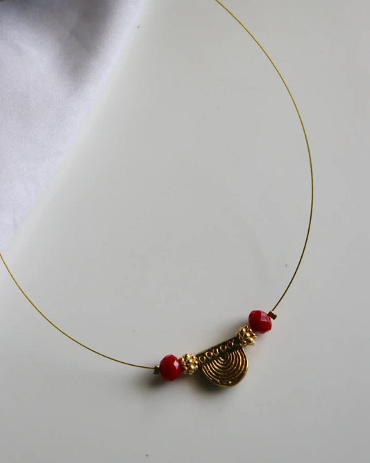 Brass Charm With Beads And Flower Spacer Handmade Necklace