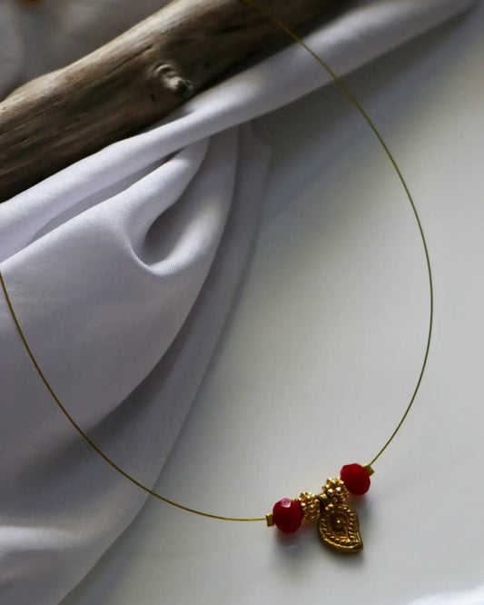 Brass Mango Charm With Flower Spacer And Beads Handmade Necklace