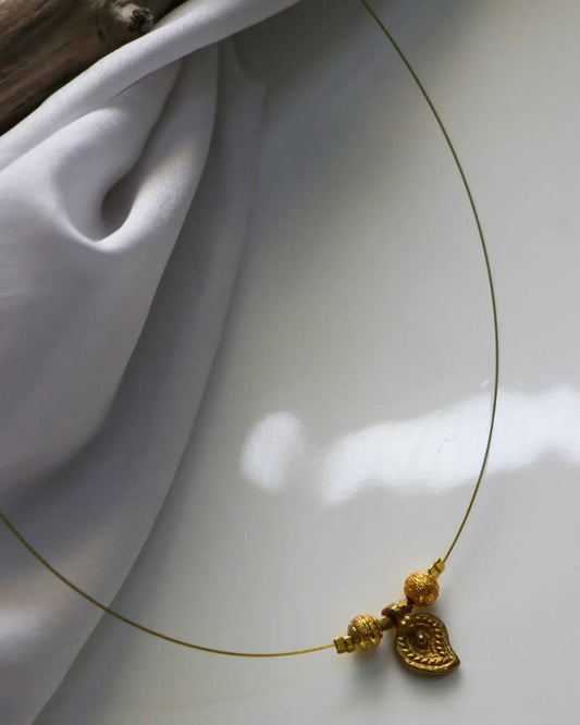 Brass Mango Charm With Golden Beads Handmade Necklace