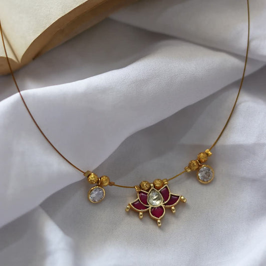 Jadau Kundan Lotus With Polki Drops Handmade Necklace