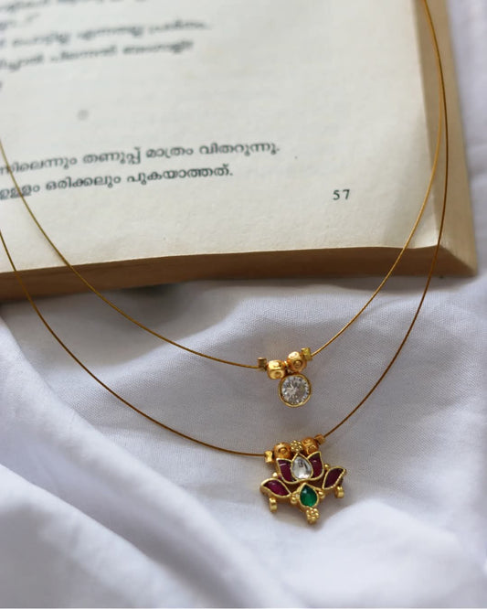 Jadau Kundan Lotus With Polki Drops Handmade Necklace