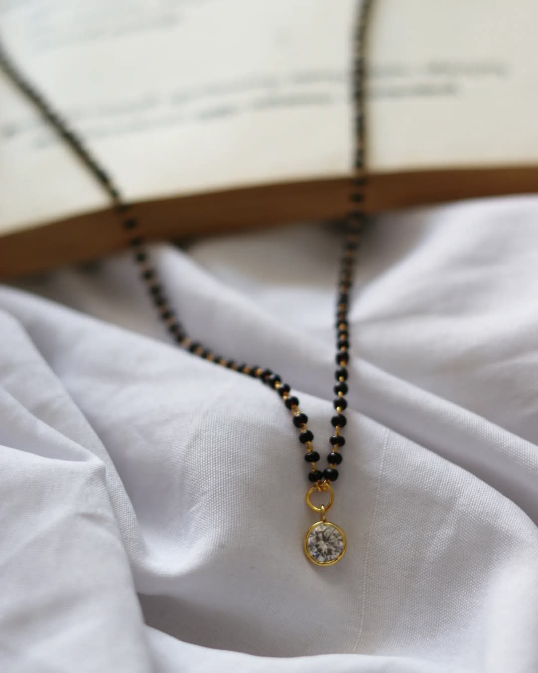 White Polki Drops  In Black Beaded Chain Handmade Necklace