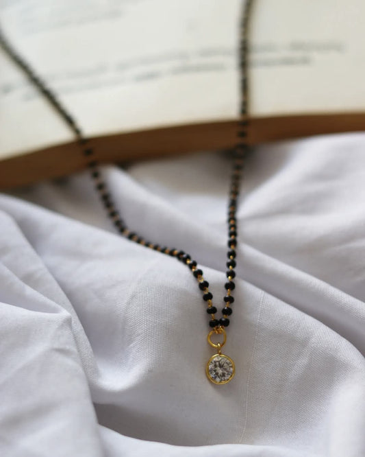 White Polki Drops  In Black Beaded Chain Handmade Necklace