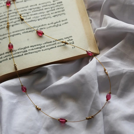 Pink Beads With Facet Brass Beads Handmade Necklace