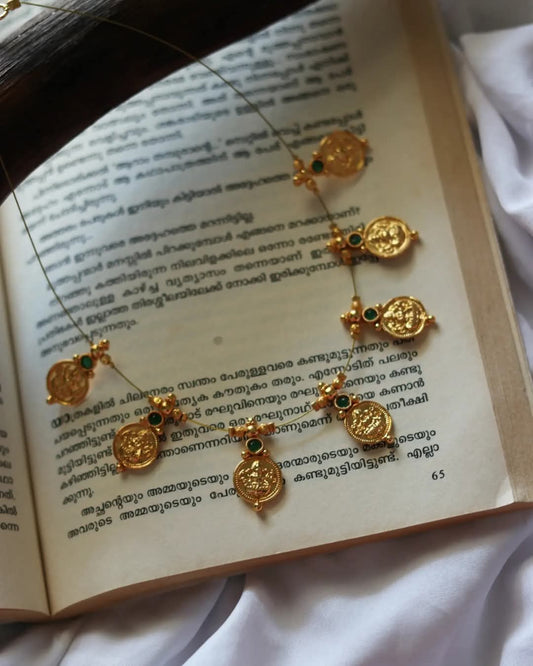 Green Lakshmi Bright  Coins With Golden Beads Handmade Necklace