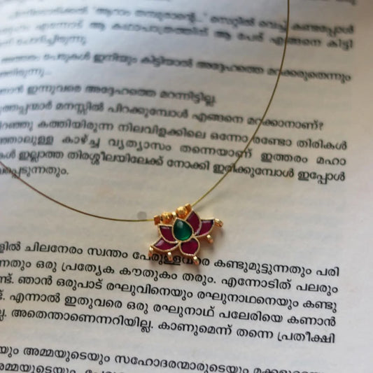Single Green And Pink Jadau Kundan Lotus Pendant Handmade Necklace
