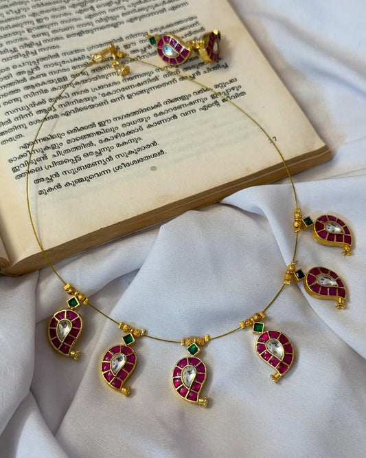 Jadau Kundan Mango Pendants Handmade Necklace With Same Earrings