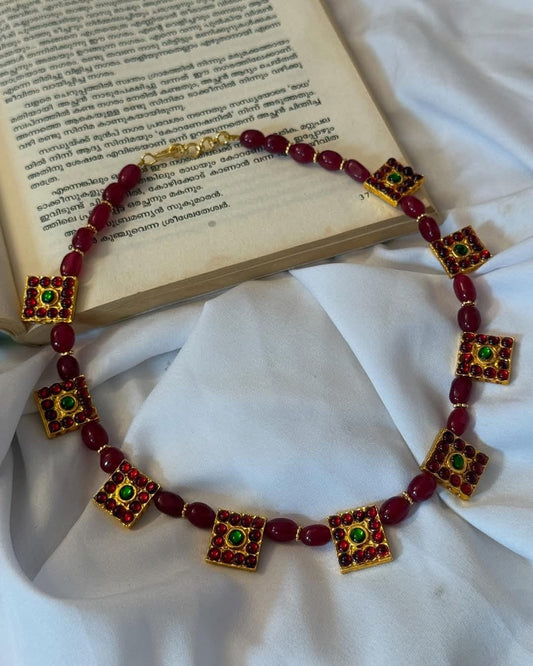 Square Kemp Pendant With Jade Stones Handmade Necklace