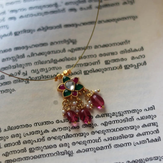 Multicolor Jadau Kundan Flower Pendant Handmade Necklace