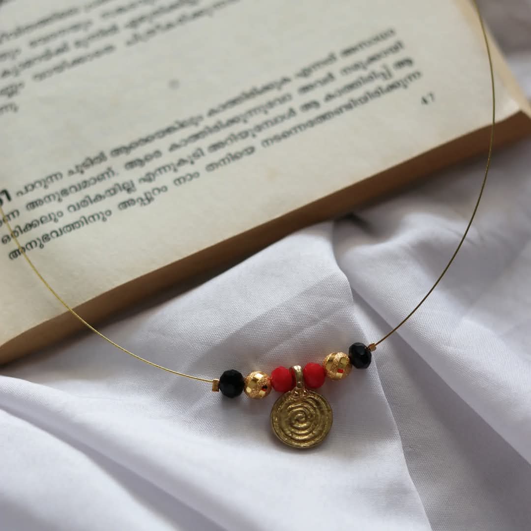 Brass Pendant With Beads And Golden Balls Handmade Necklace