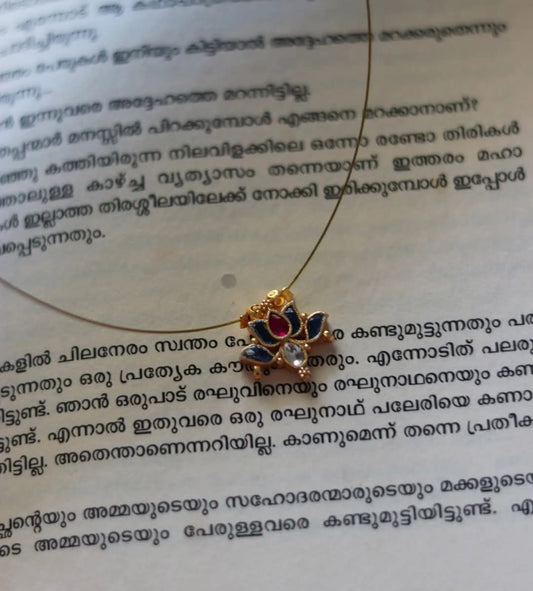 Jadau Kundan Blue Lotus Single Pendant Handmade Necklace