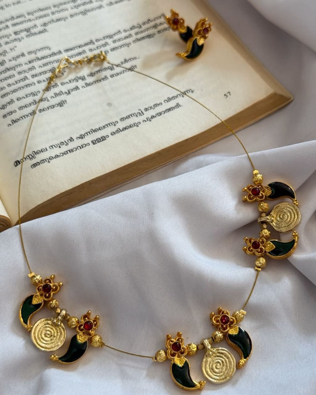 Brass Coin Charms With Kemp Mango Pendants Handmade Necklace With Earrings