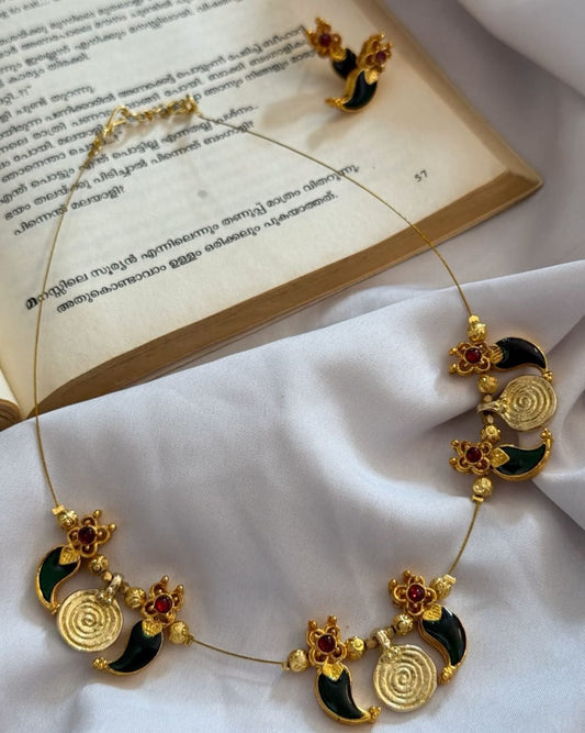 Brass Coin Charms With Kemp Mango Pendants Handmade Necklace With Earrings