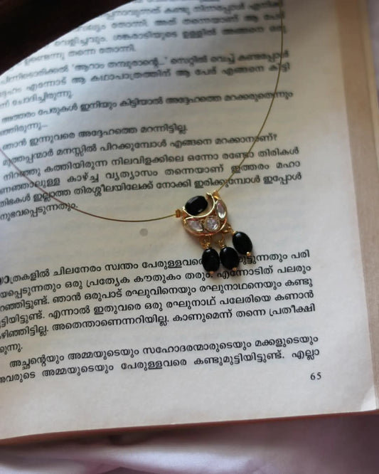 Moissannite Small Moon Pendant With Black Bead Drops Handmade Necklace