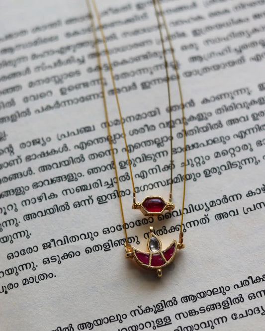 Jadau Kundan Double Layer Pendant Handmade Necklace