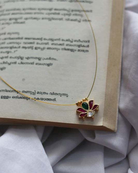 Jadau Kundan Multicolor  Lotus Pendant Handmade Necklace