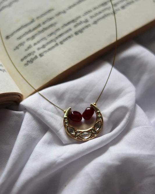 Moissannite Moon Pendant With Jade Beads  Handmade Necklace