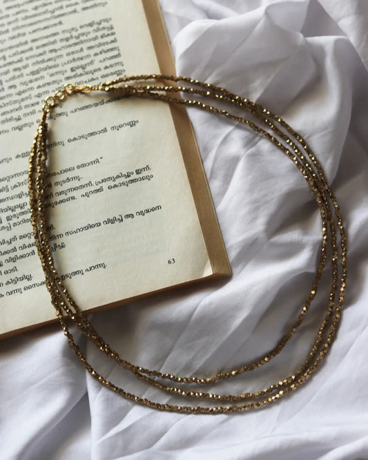 Brass Facet Beads In Tripple Layer Handmade Necklace