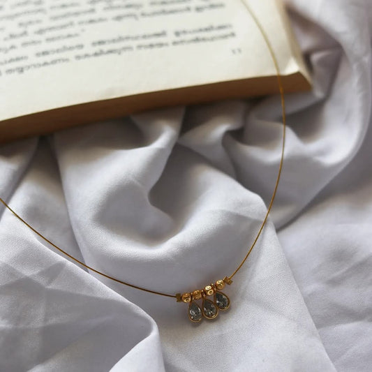 White Polki Drops With Golden Balls Handmade Necklace