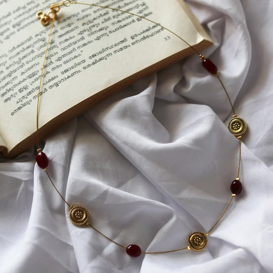 Small Jade Beads With Golden Charms Handmade Necklace