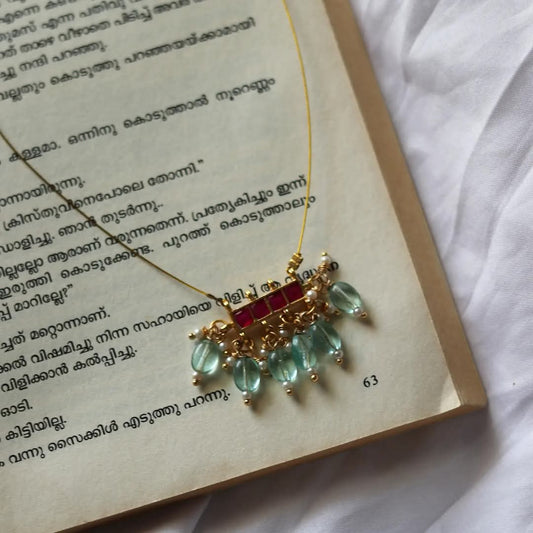 Jadau Kundan Pink Bar With Beads Drops Handmade Necklace