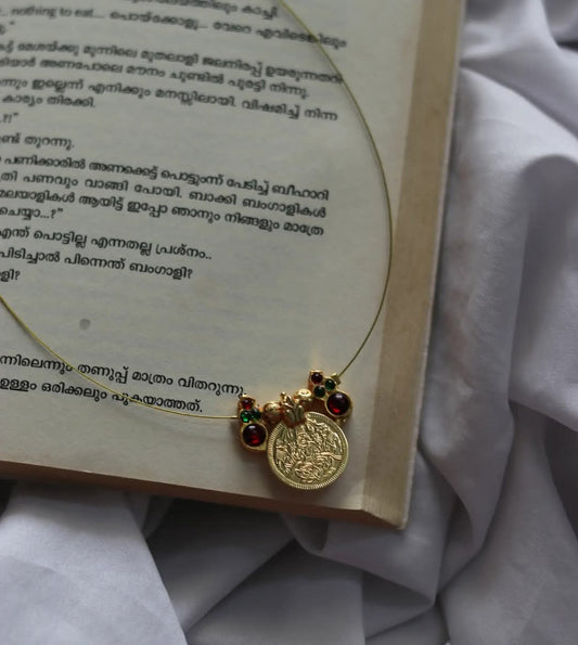 Impon Lakshmi Coin With Kemp Charms Handmade Necklace