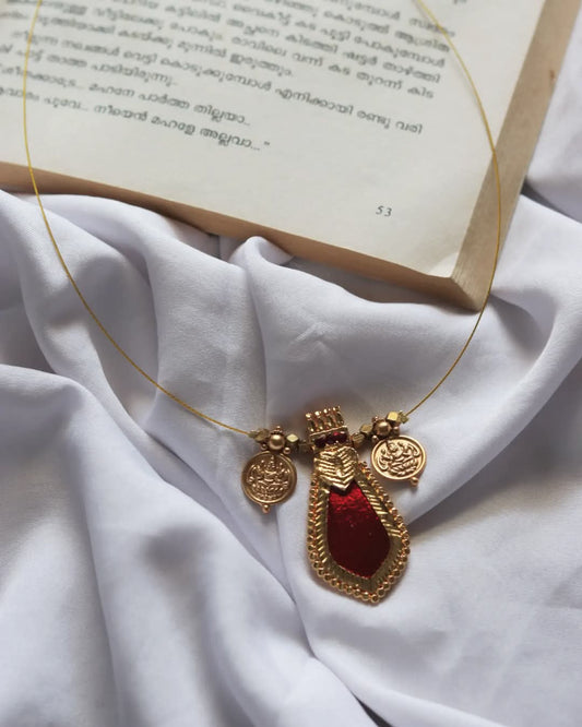 Small Lakshmi Coin With Enamelled Red Nagapadam Pendant Handmade Necklace