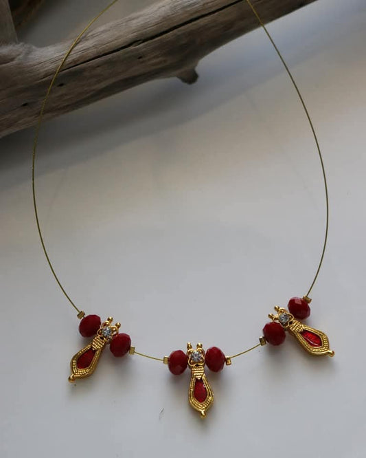Red Nagapadam Pendants With Red Beads Handmade Necklace