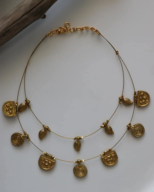 Double Layer Brass Multi Pendant Handmade Necklace
