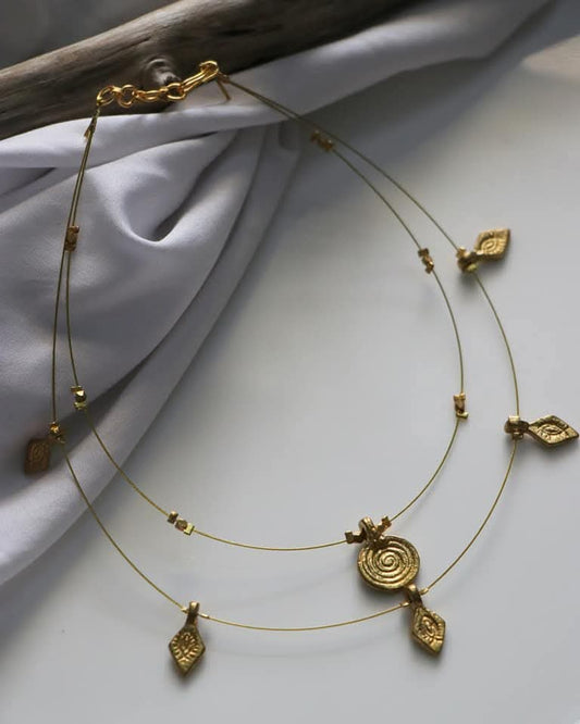 Double Layer Brass Pendant Handmade Necklace