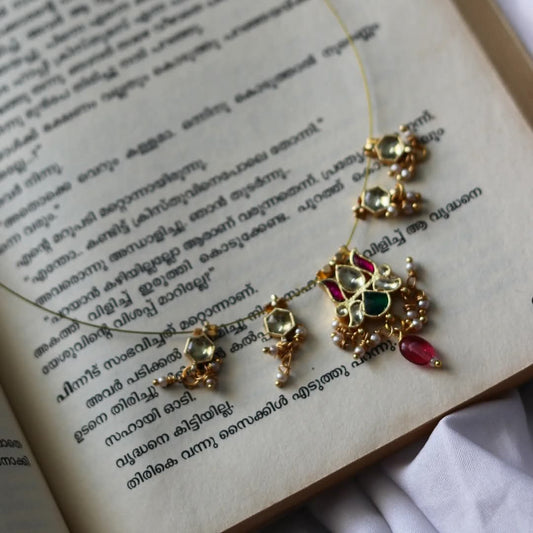 Multicolor Lotus Jadau Kundan Pendant With Single Stone White Pendant With Loreals  Handmade Necklace