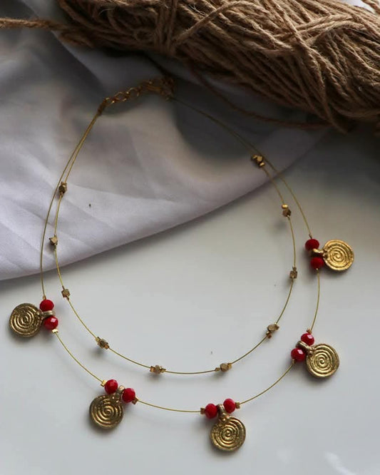 Brass Coin Charms Double Layer Handmade Necklace