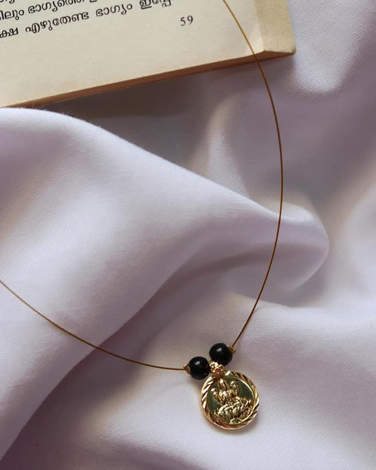 Lakshmi Coin With Black Beads Handmade Necklace