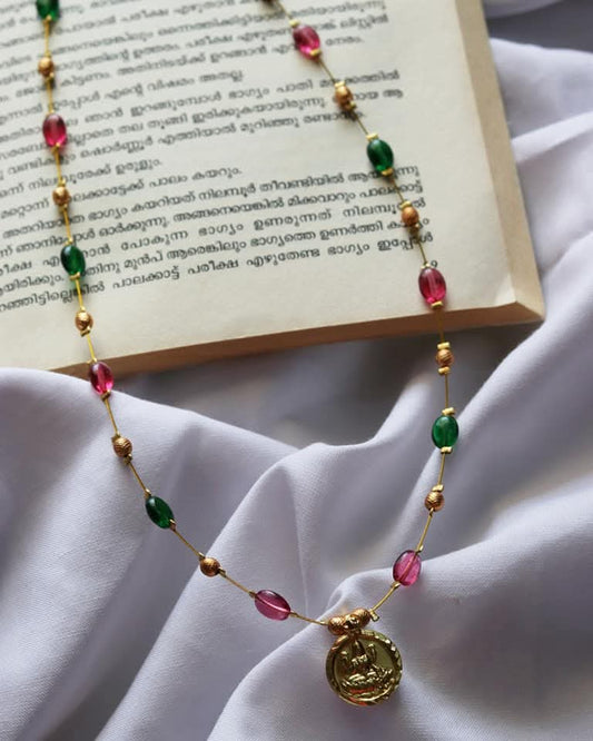 Lakshmi Coin With Beads Chain Handmade Necklace