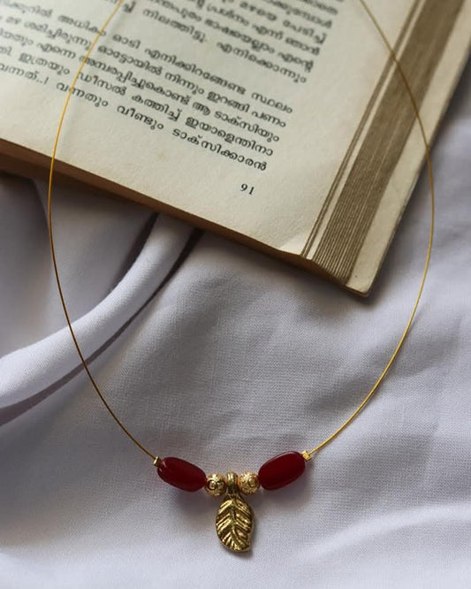 Brass Leaf With Beads Handmade Necklace