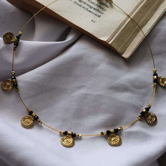 Brass Coin Charms With Beads Handmade Necklace