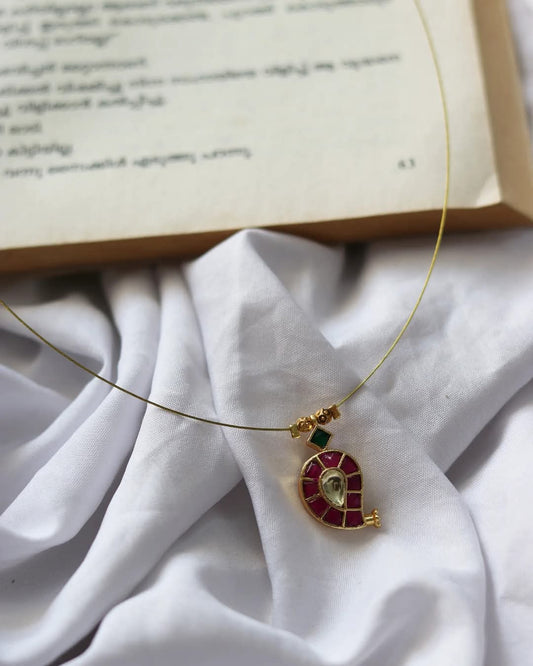 Jadau Kundan Single Mango Pendant Handmade Necklace