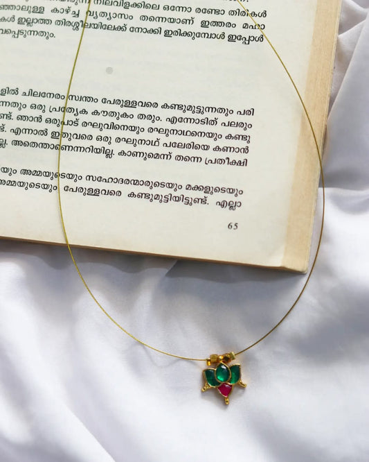 Jadau Kundan Green And Pink Lotus Handmade Necklace