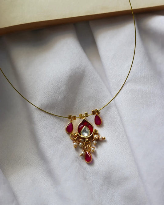 Jadu Kundan Pendant With Pink Polki Drops Handmade Necklace