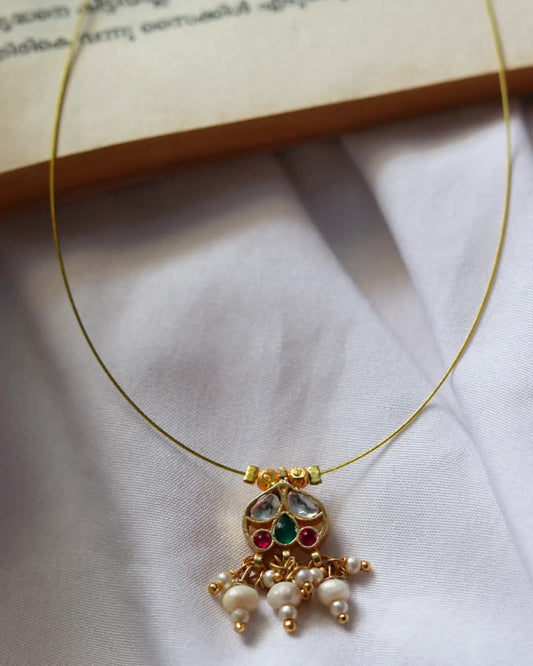 Jadau Kundan Pendant With Real Pearl Drops Handmade Necklace