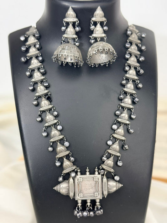 Silver Lookalike Necklace With Earrings