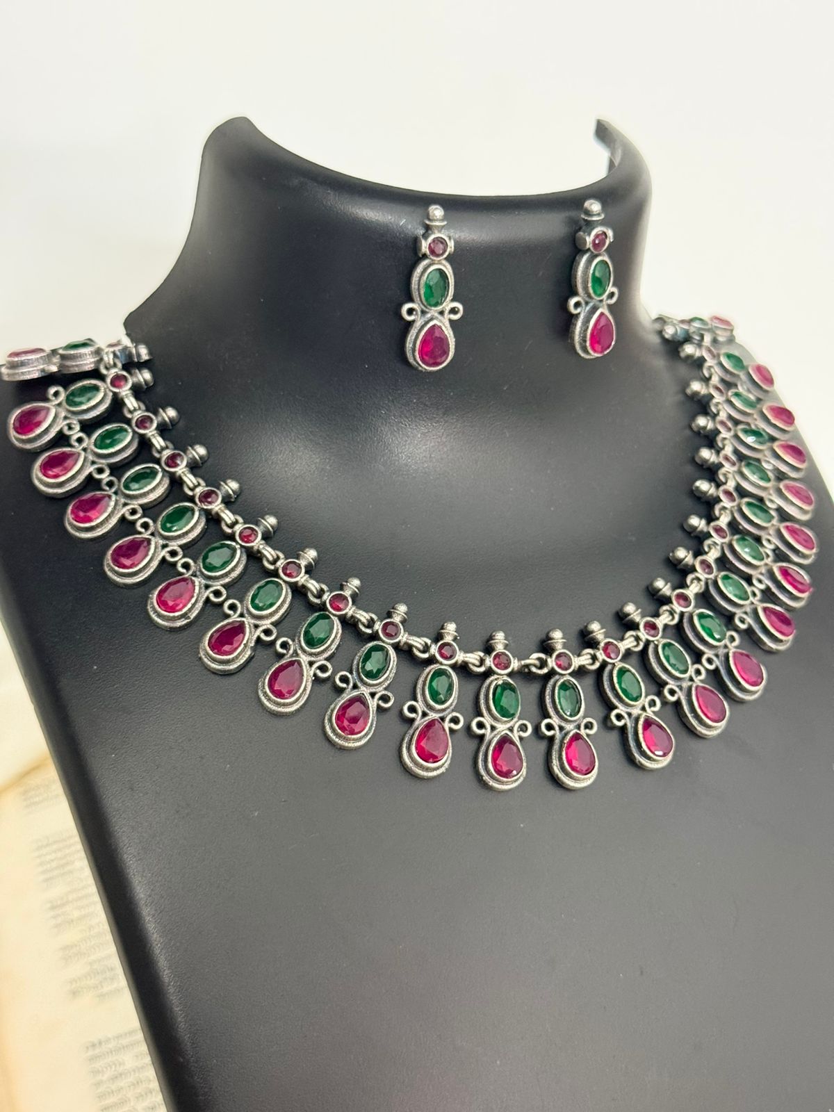 Silver Lookalike Multicolor Necklace With Earrings