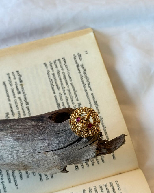 Premium Qualitylakshmi Motif With Ruby Stones Gold Ring