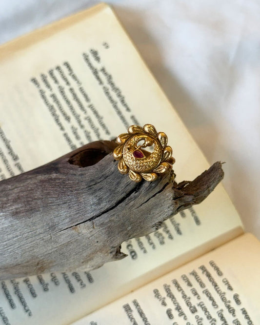Premium Qualitypeacock With Ruby Single Stone Gold Ring