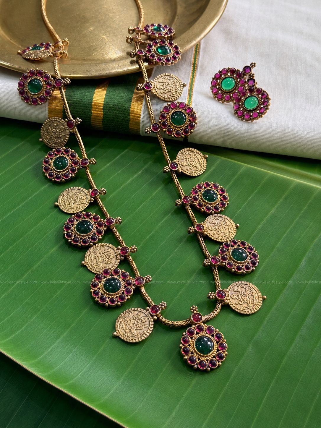 Lakshni coin and kemp haaram with earrings