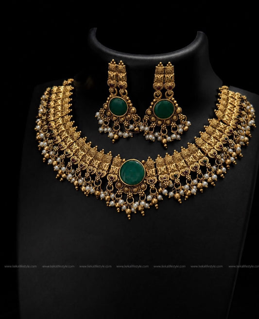 NGN0275 - Green stone Necklace with earrings