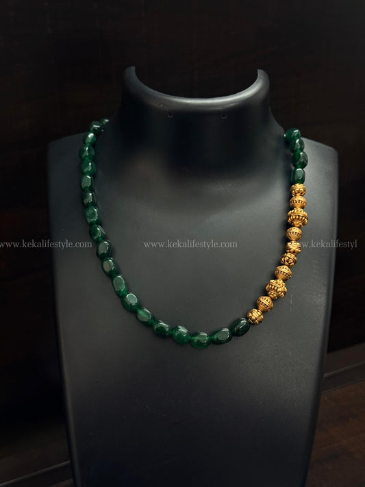 jade stone beads with nakshi beads necklace