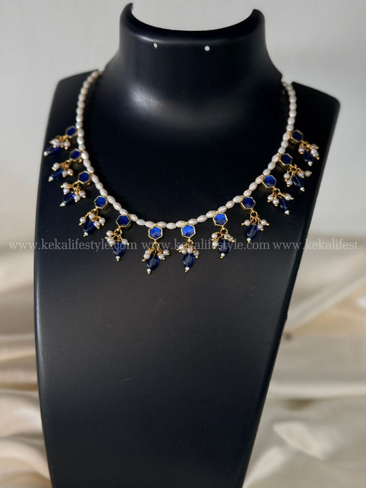 Premium Quality Jadau Kundan Blue Single Stone Necklace