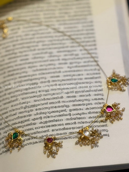 Manju warrier inspired multi colour jadau kundan necklace
